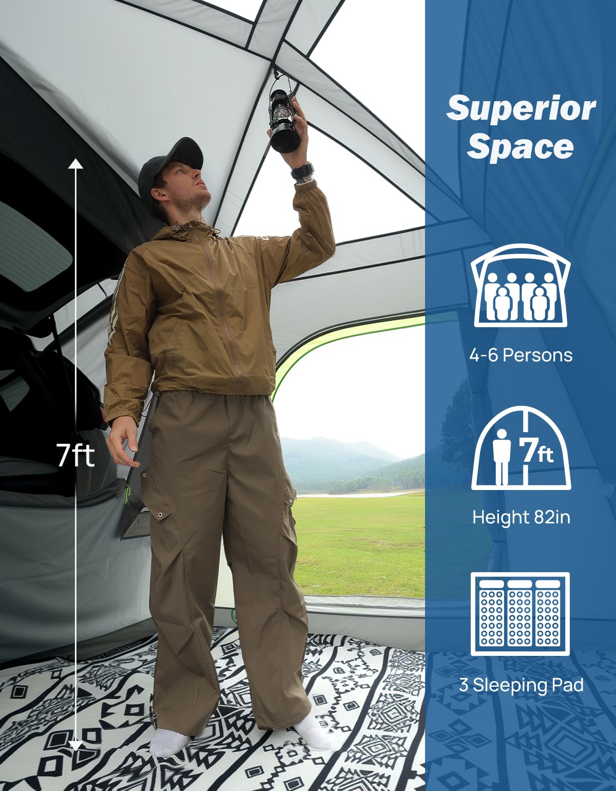Tenda SUV JOYTUTUS Con Veranda E Tetto Cielo - Campeggio Per 4-9 Persone, Doppia Porta, Oscurante, Impermeabile