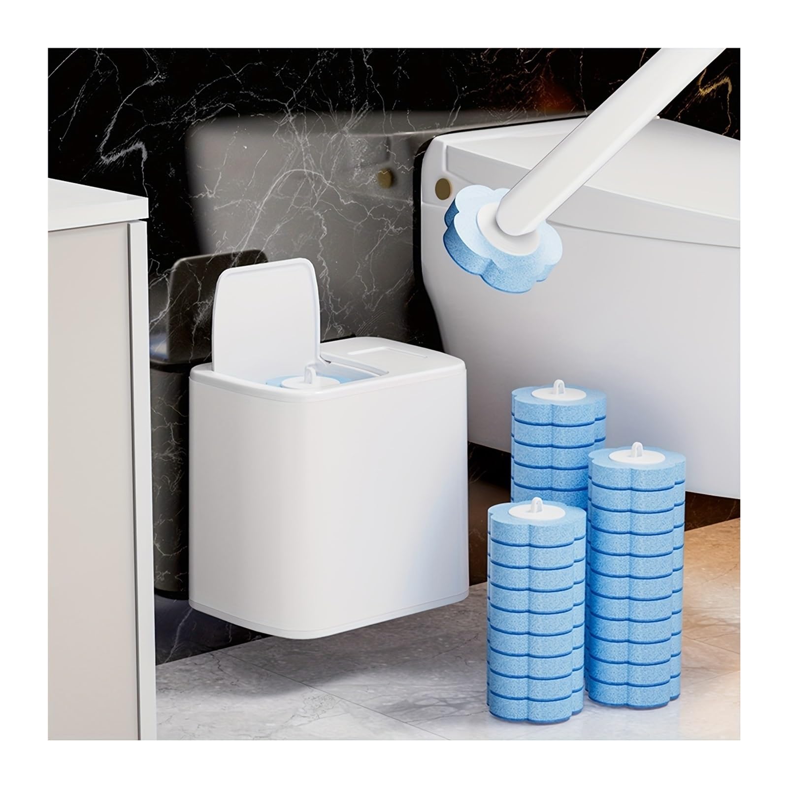 Generisch 18-teiliges Einweg-Ersatzkopf-Toilettenbürsten-Set, Langer Griff, Haushalts-WC, Badezimmer-Reinigungszubehör