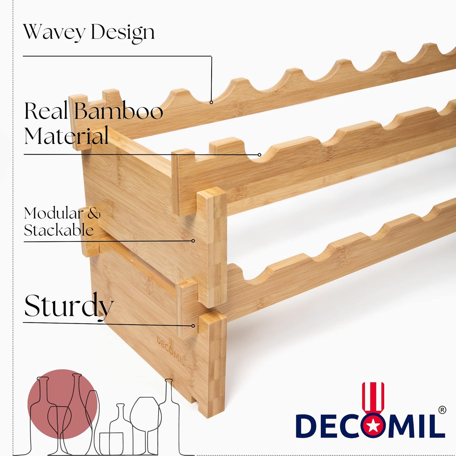 DECOMIL - 18 Bottle Wine Rack | Wine Rack Stand | Modular and Stackable | Wine Bottle Organizer for Countertop (9 Bottle)