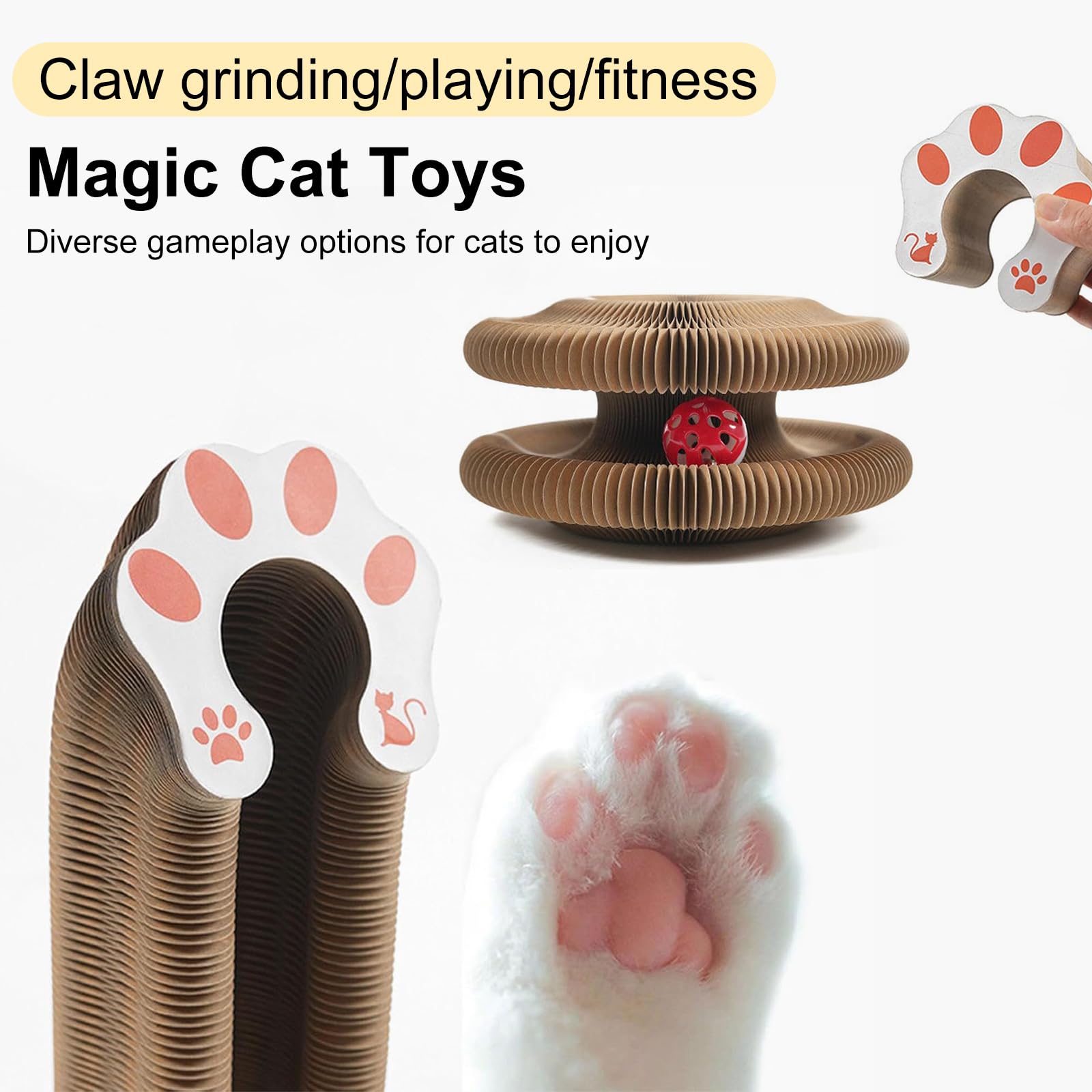 Kitty Curls Cat Toy,Magic Organ Cat Toy,Cat Scratcher for Grinding Claw Cardboard Cat Toys,Interactive Scratch Pad with Toy Ball-1pc — view 3