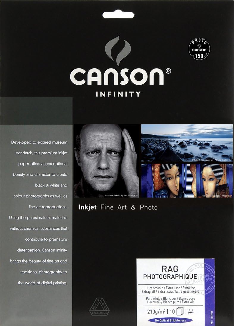 CansonInfinity Rag Photographique 210gsm,white matte inkjet paper, A4, pack of 10 sheets