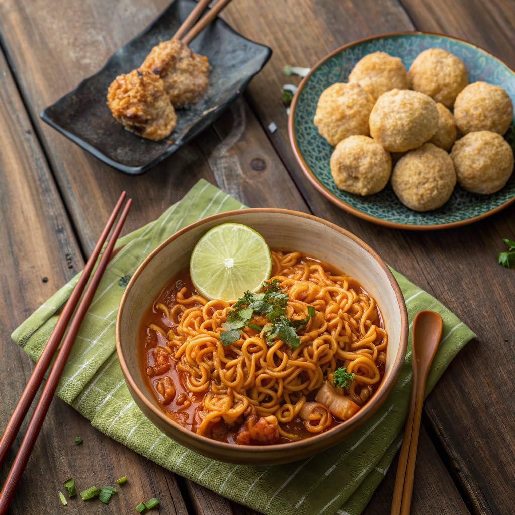Spicy Buldak Rose Wide Flat Glass Noodle Bowl(169.4g) + Protein Puffs(50g) Assorted Challenge Box (Rose 2 Family Pack)