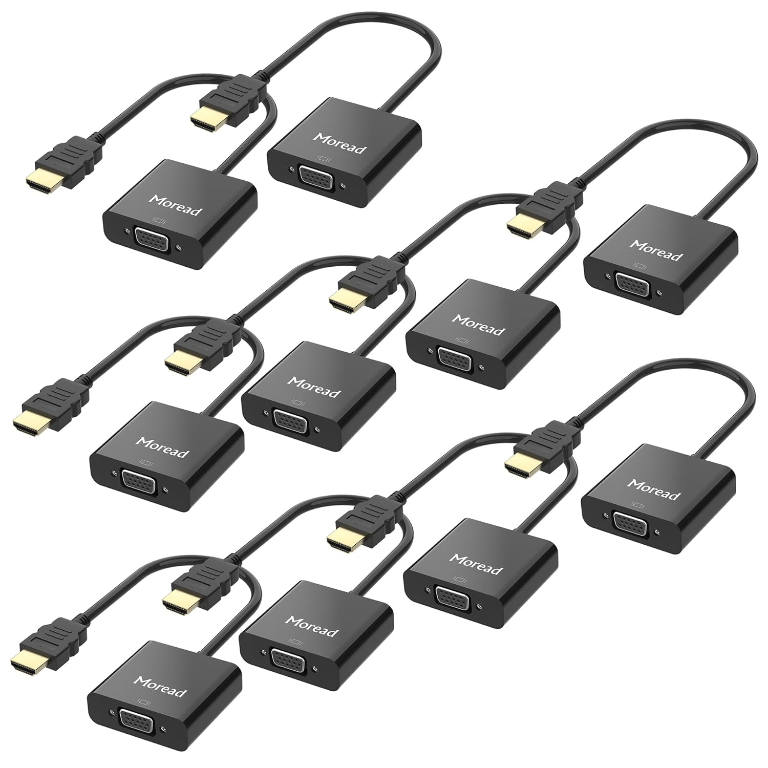 Gold-Plated Active HDMI to VGA Adapter, 10 Pack, Male to Female with Micro USB Power Cable & 3.5mm Audio Port Cable for PS4, MacBook Pro, Mac mini, Apple TV