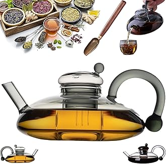 Innovessa - Tea Pot, 2025 New Upgrade 20oz Sereno Filtration Teapot Set, Removable Heatable Glass Teapot with Infusers for Loose Tea with Tea Making Tools (Gray)