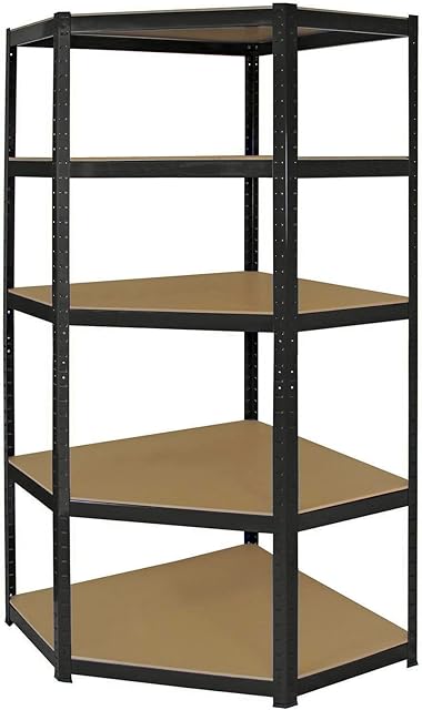 EAZILIFE 5 Tier Boltless Corner Shelving Rack for Storage in Garage's Shops Sheds Greenhouse