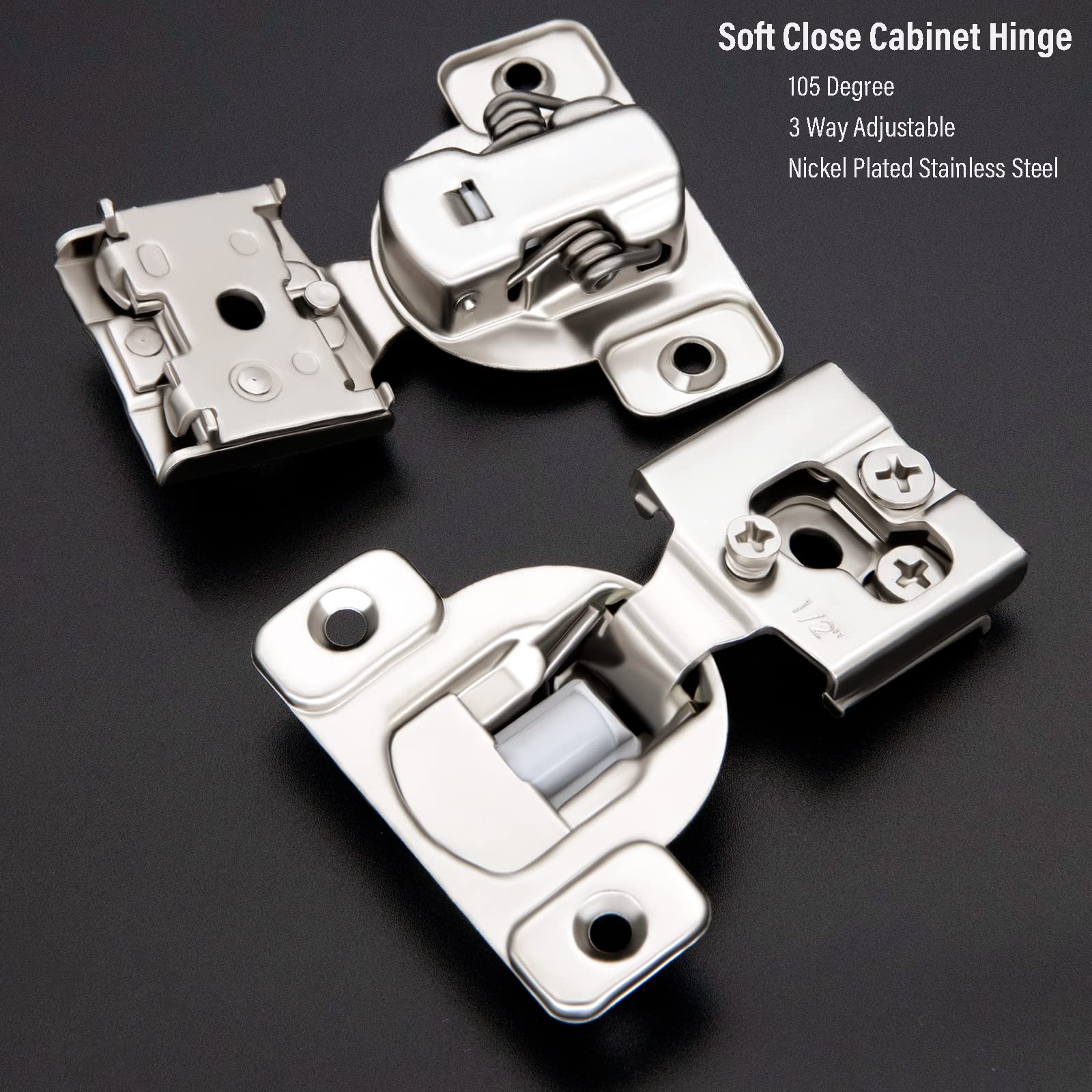 20 Pack 1/2 inch Overlay Soft Close Hinge,105 Degree