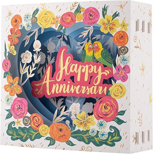 Miniatura 8 de HOMANGA Tarjeta de felicitación de feliz aniversario, tarjeta de aniversario de tortolitos 3D, caja de flores mostrable, tarjeta de aniversario