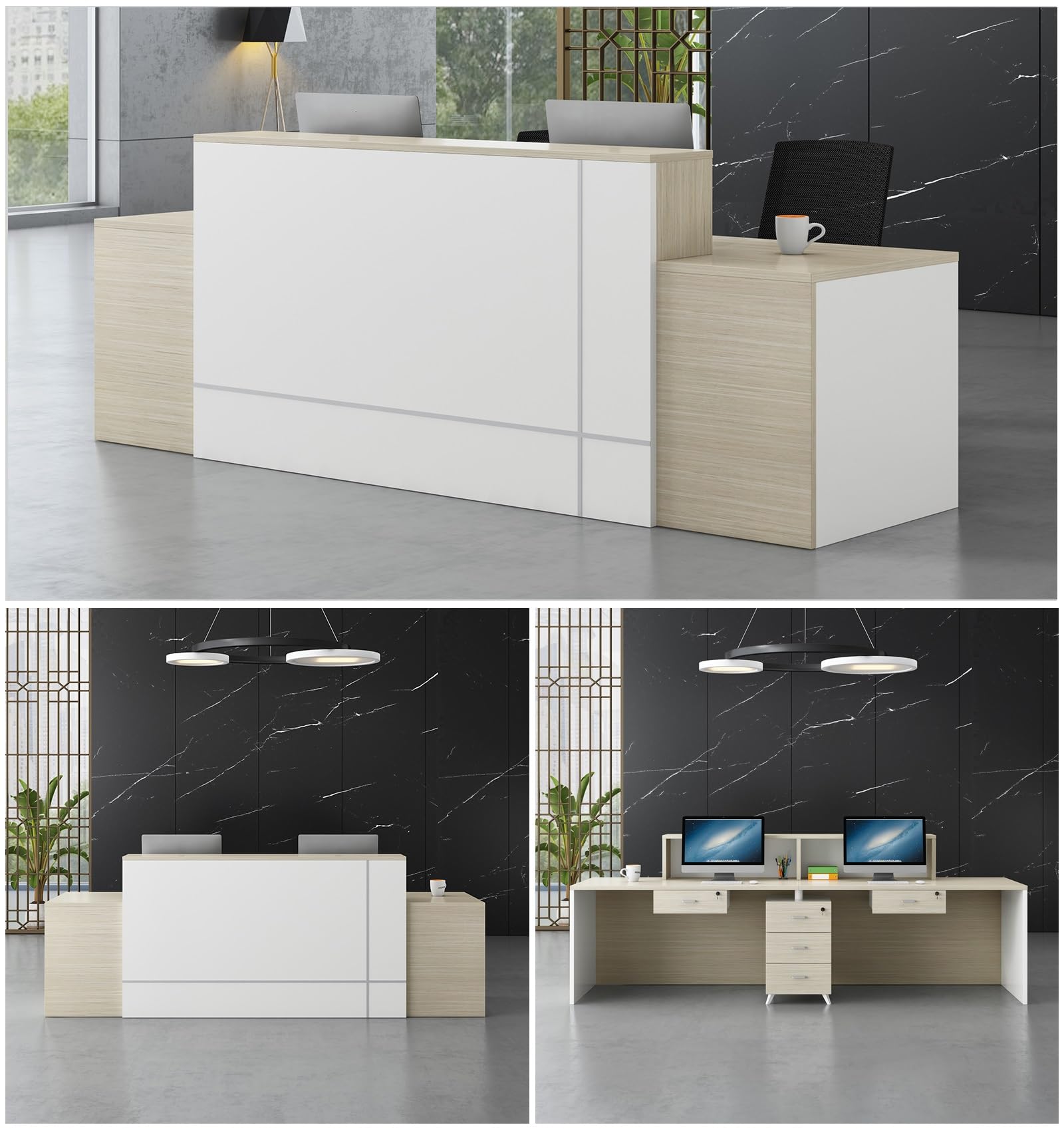 Empfangstresen aus Holz für Büros – Moderner, minimalistischer Premium-Multifunktionaler Tresen für Kassen und Büros (ohne Stühle)
