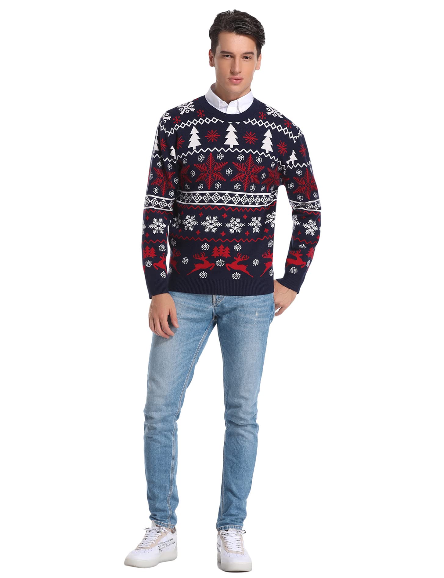 Litherday Jersey Navidad Mujer Hombre Unisex Suéter Navideño Pareja y Familia con Copos de Nieve y Reno, Ropa Navidad Divertida, Regalo Original S-XXL