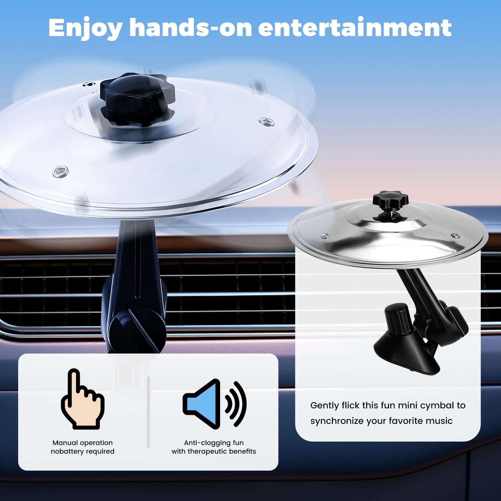 Piattos antiurto per auto, sfiato per piatti per batteria per autos, piattos per musica antiurto per autos,Basta un tocco o il vento per creare ritmi allegri,Design compatto e installazione istantanea