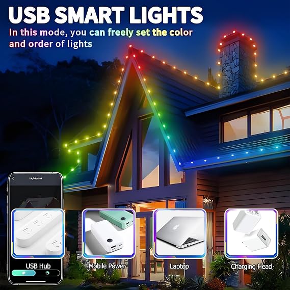 Lemical USB Smart Fairy String Lights 33FT 100 LED DIY Twinkle Lights with App & 40-Key Remote Control IP65 Waterproof 64 Scenes Music Sync RGB IC Lights for Bedroom, Christmas, Parties, Decoration