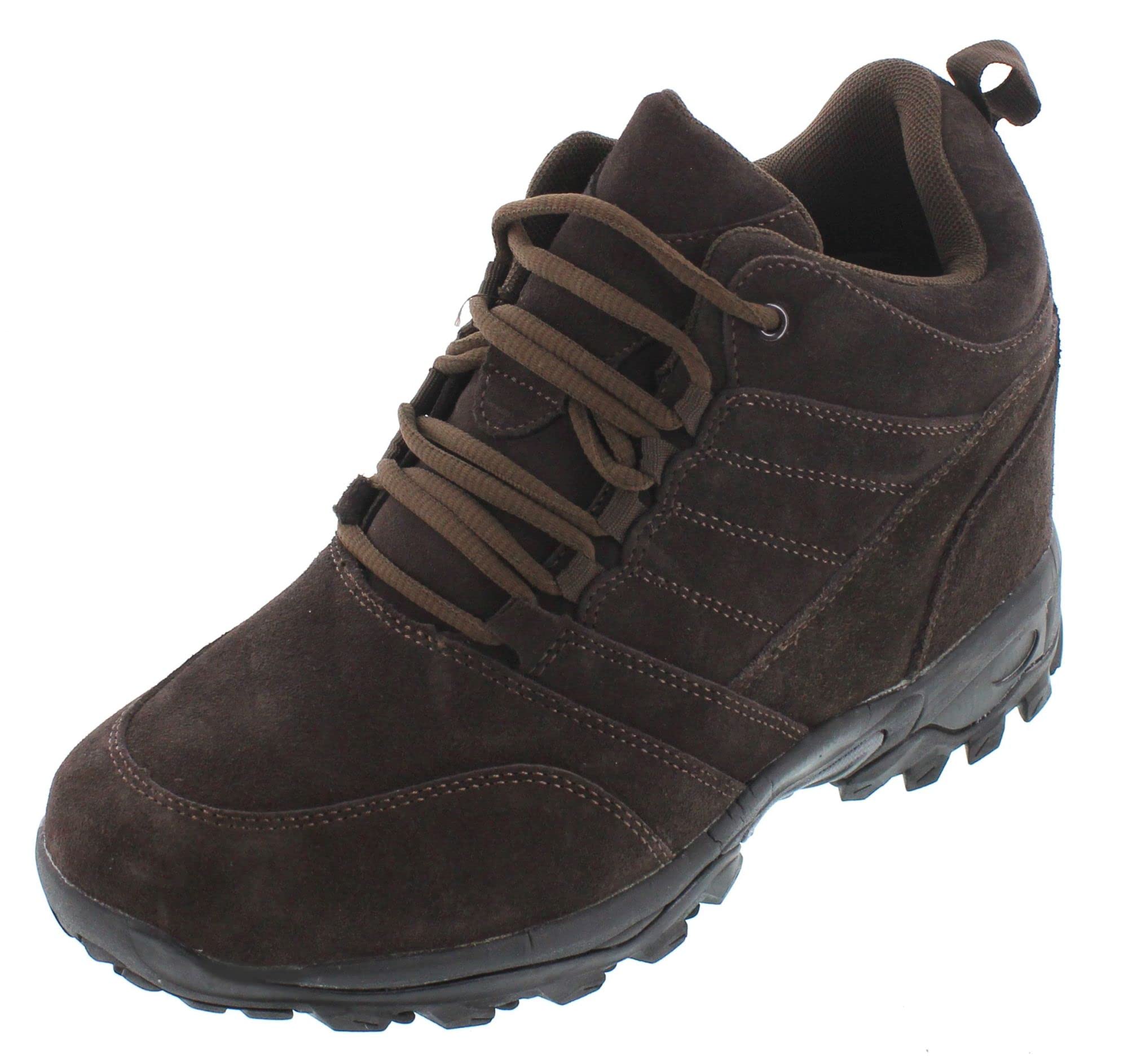 CALTO Men's Invisible Height Increasing Elevator Shoes - Dark Brown Suede Lace-up Hiking Boots - 4 Inches Taller - H0031 - Size 10 D(M) US