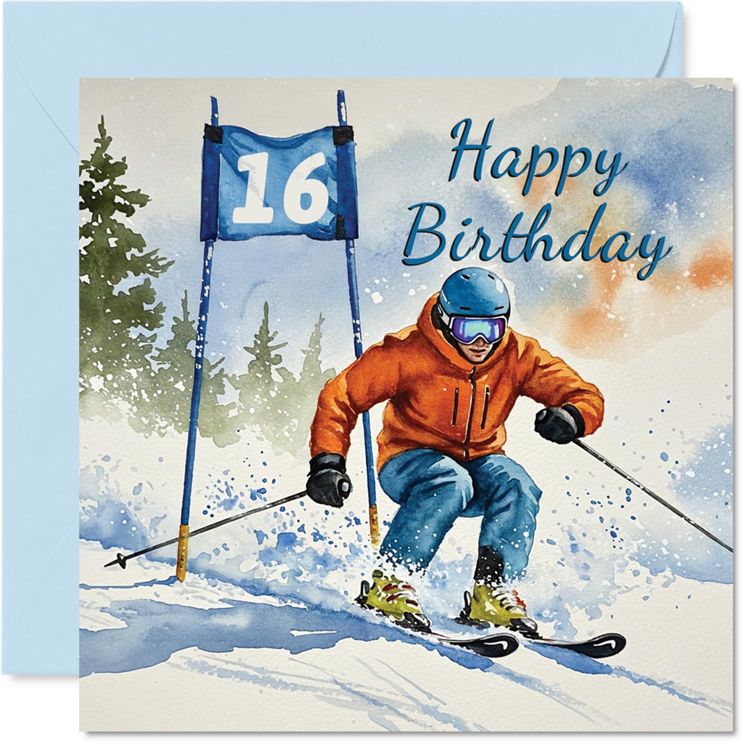 16th Birthday Cards for Girls Boys - Skiing Celebration - Happy Birthday Card for 16 Year Old Girl Boy Cousin Daughter Grandson Son, 145mm Bday Greeting Cards