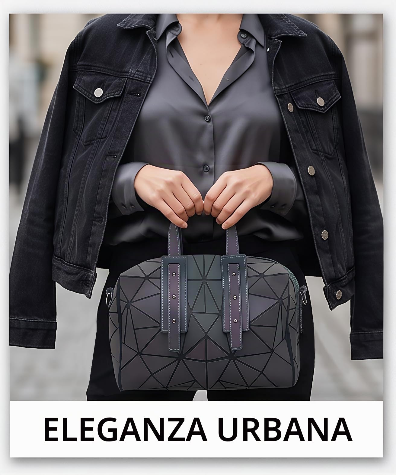 Borsa geometrica per le donne, borse e borse geometriche luminose, borse geometriche e borsa a tracolla olografica