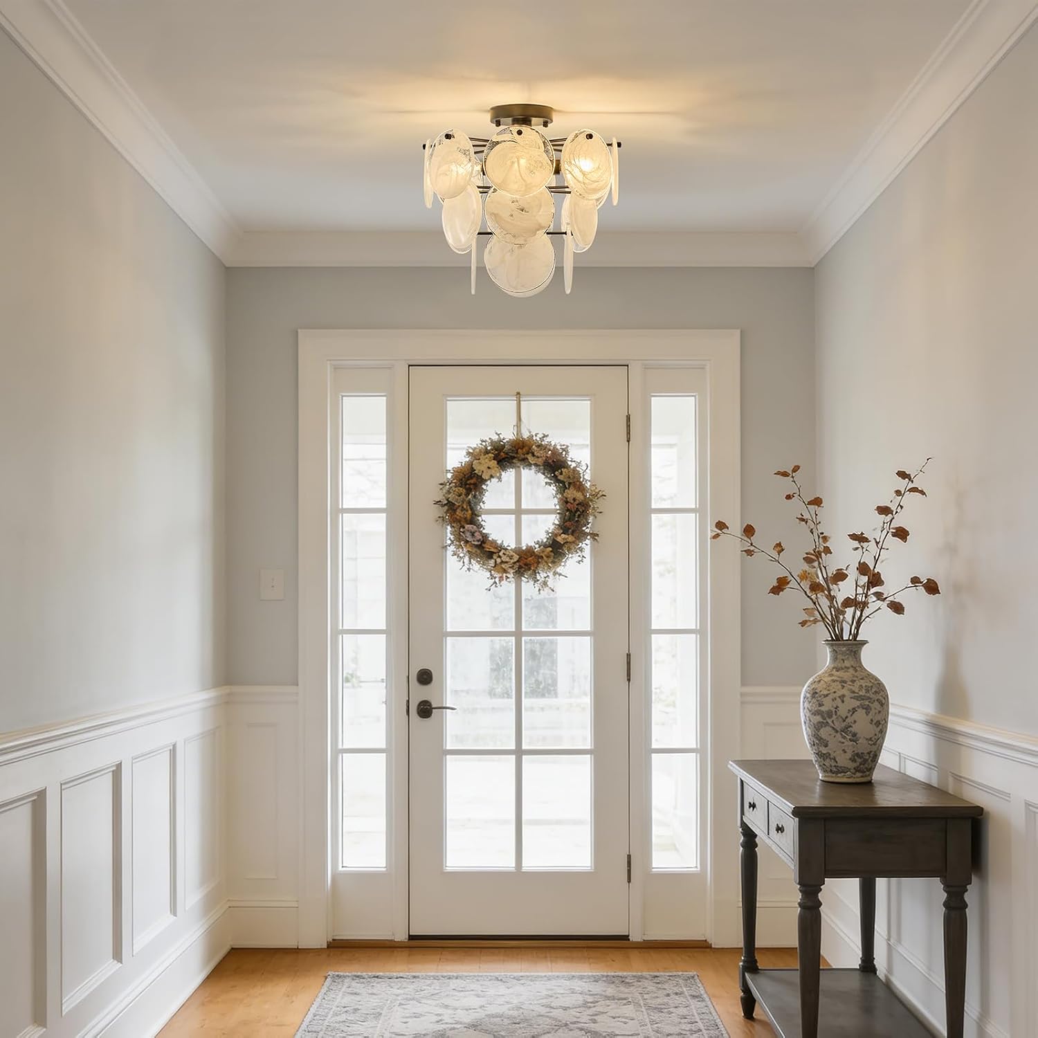15" Semi Flush Mount Ceiling Light, 13 lb Sturdy Modern Flush Mount Chandelier with Cloud Glass, 4-Light Black Small Vintage Light Fixture for Bedroom Laundry Room Hallway Foyer Entryway
