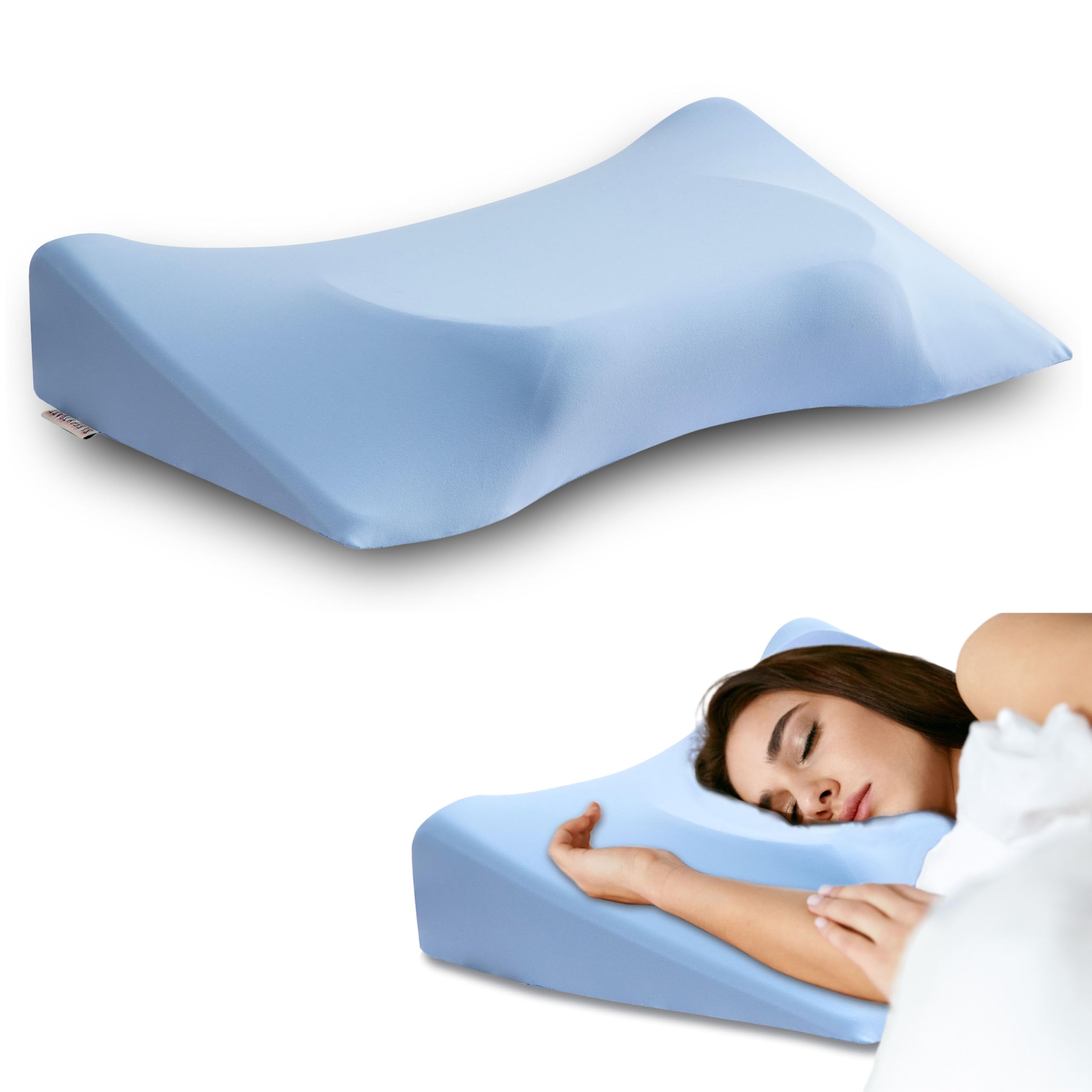 SLEEPY TOASTNeck Pillow for Sleeping fits Shoulder Perfectly, Side Sleeper Pillow with Armrest Area, Memory Foam Pillows for Neck and Shoulder Pain Relief, Cooling Pillow Cases (Blue)