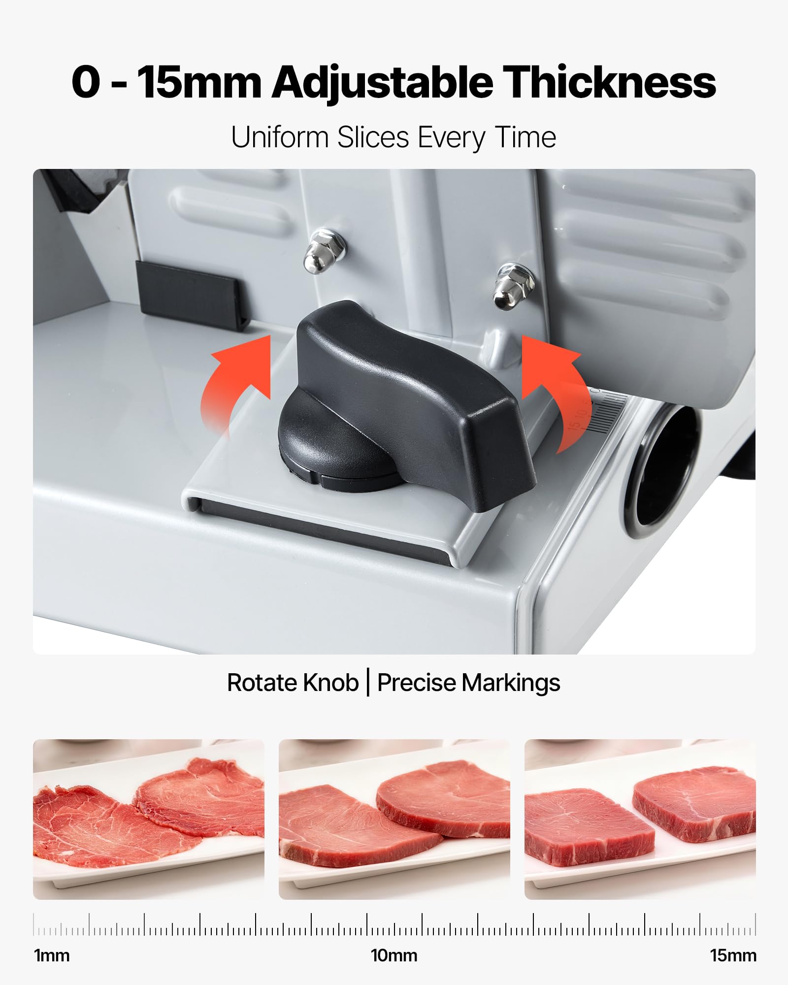 VEVOR Fleischschneidemaschine 200 W, Elektrische Aufschnittmaschine mit 190-mm-SUS420-Klinge, 0–1 mm Schnittdicke, Allesschneider für Gefrorenes Fleisch, Schinken, Baguette und Steak