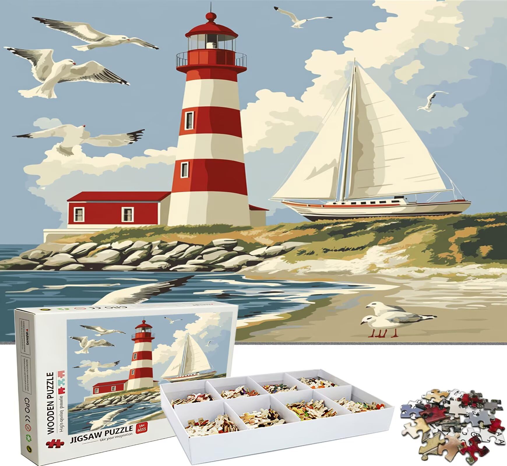Faro velero-2 Puzzle 5000 Piezas Adultos, Rompecabezas con Letras en la Parte Posterior - Piezas Que Encajan Perfectamente, Reto de Concentración, Regalo para Mujer y Decor, 156.5 x 105.5 cm w0-131