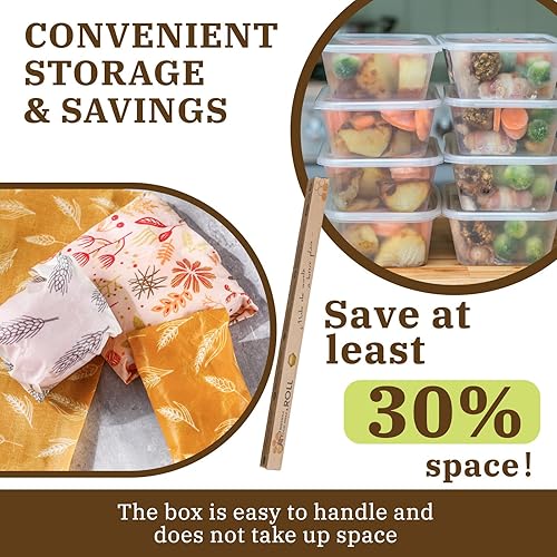 Miniatura 4 de Moukeren 3 rollos reutilizables de cera de abejas de 13 x 40 pulgadas, envolturas de cera de abejas para alimentos, envoltorios de papel de cera de