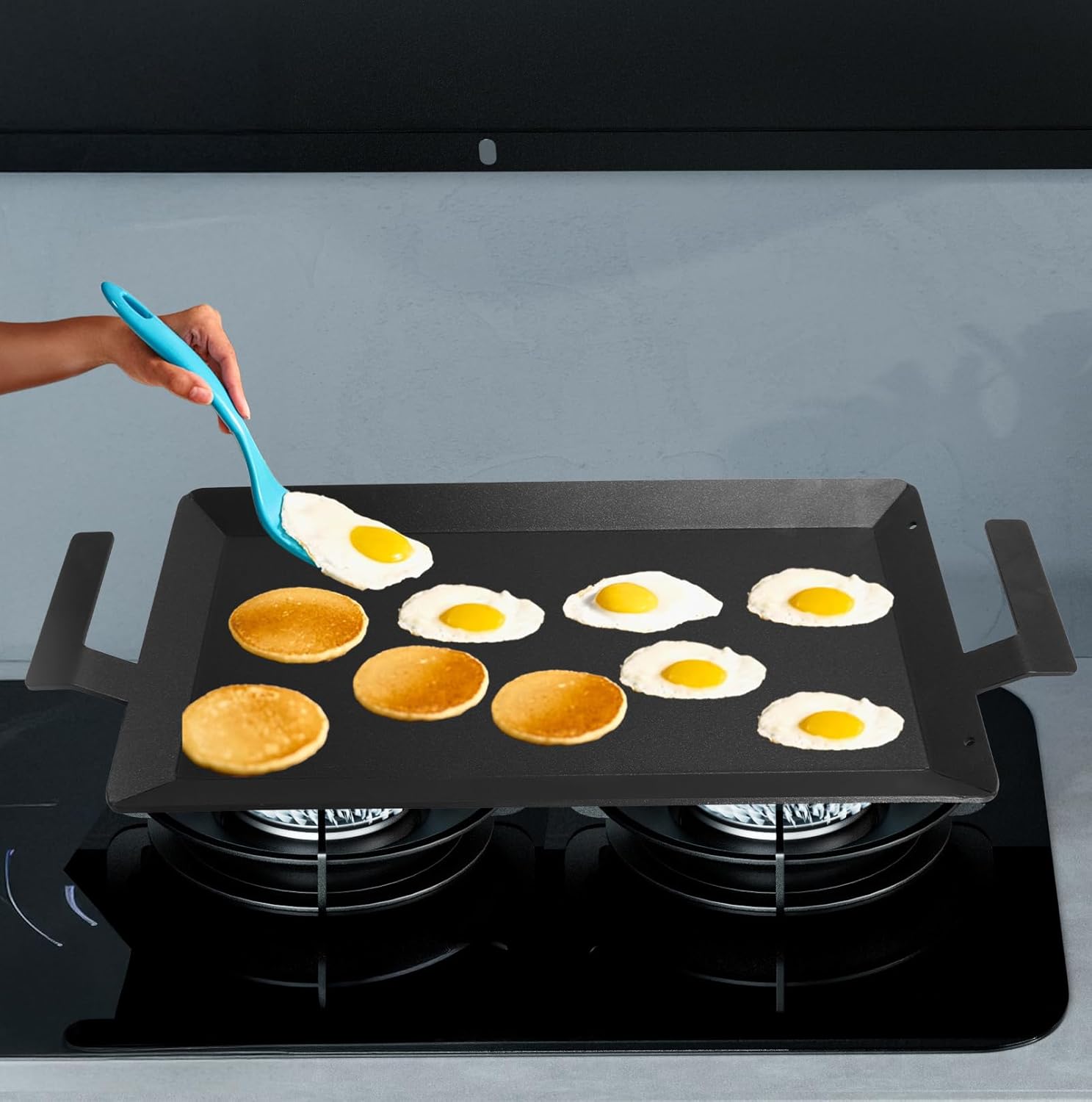 Carbon Steel Griddle for Induction Griddle, Gas Grill, Stove Top, Electric, Oven - 24" x 10" Professional Cookware for Cooktop, Double Burner NonStick Griddle Pan