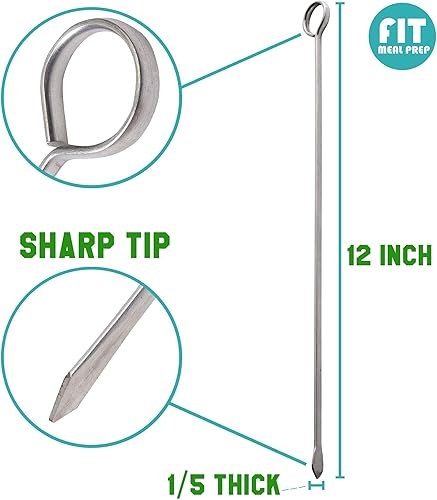 Miniatura 3 de Fit Meal Prep Paquete de 48, 12 pinchos planos de metal de acero inoxidable, palitos para asar a la parrilla, cóctel mediterráneo mexicano, para