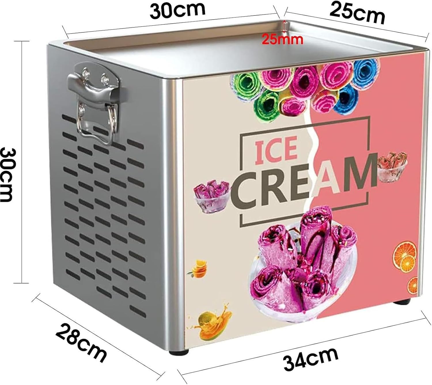 Electric Ice Cream Roll Maker，Commercial Rolled Ice Cream Maker, Automatic Pan Roller with 2 Ice Cream Shovels, Yogurt Fry Ice Cream Machine for Simple Homemade Rolled Ice Cream