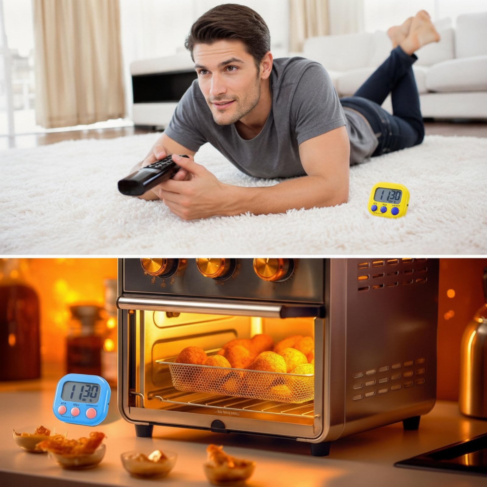 Weewooday Temporizador digital de cocina, multifunción, temporizadores de dígitos grandes para el aula, cronómetro electrónico magnético de cuenta regresiva, alarma fuerte, cronómetro para cocinar