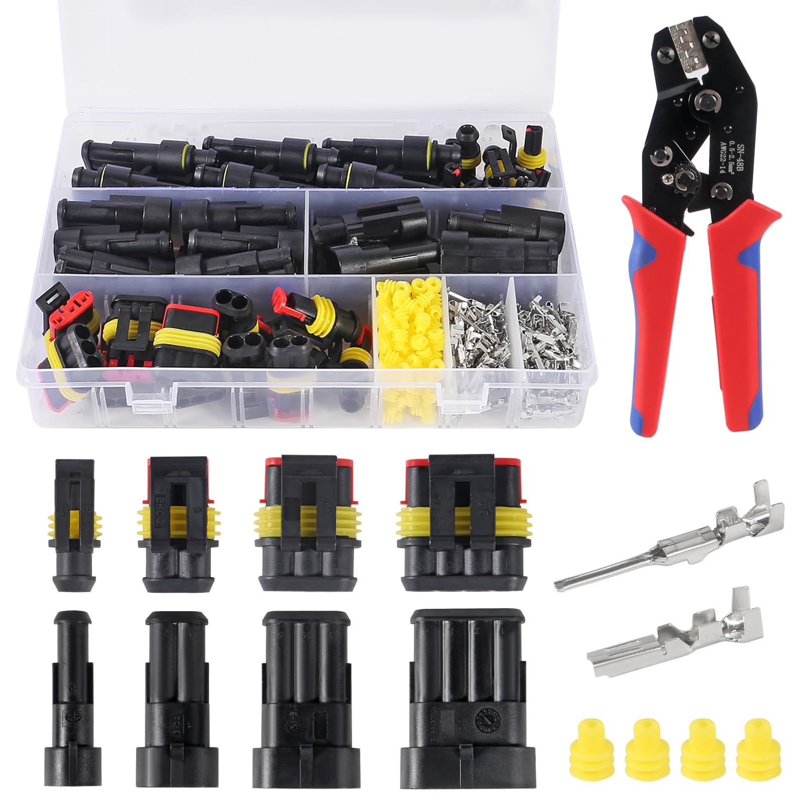 AITRIP 352Pcs Waterproof Electrical Connector Terminals Automotive Electrical Wire Connectors 1/2/3/4 Pin Connector Male and Female 22-16 AWG with