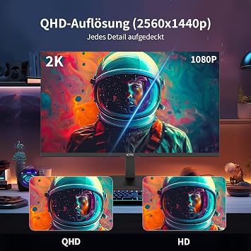 KTC Monitor 24 Zoll QHD 2K 2560 × 1440 IPS-Panel mit 100 Hz 99% sRGB 1300:1 Kontrast Adaptive Sync Low Blue Light HDMI DisplayPort Kopfhörerausgang VESA für Büro und Gaming H24T27