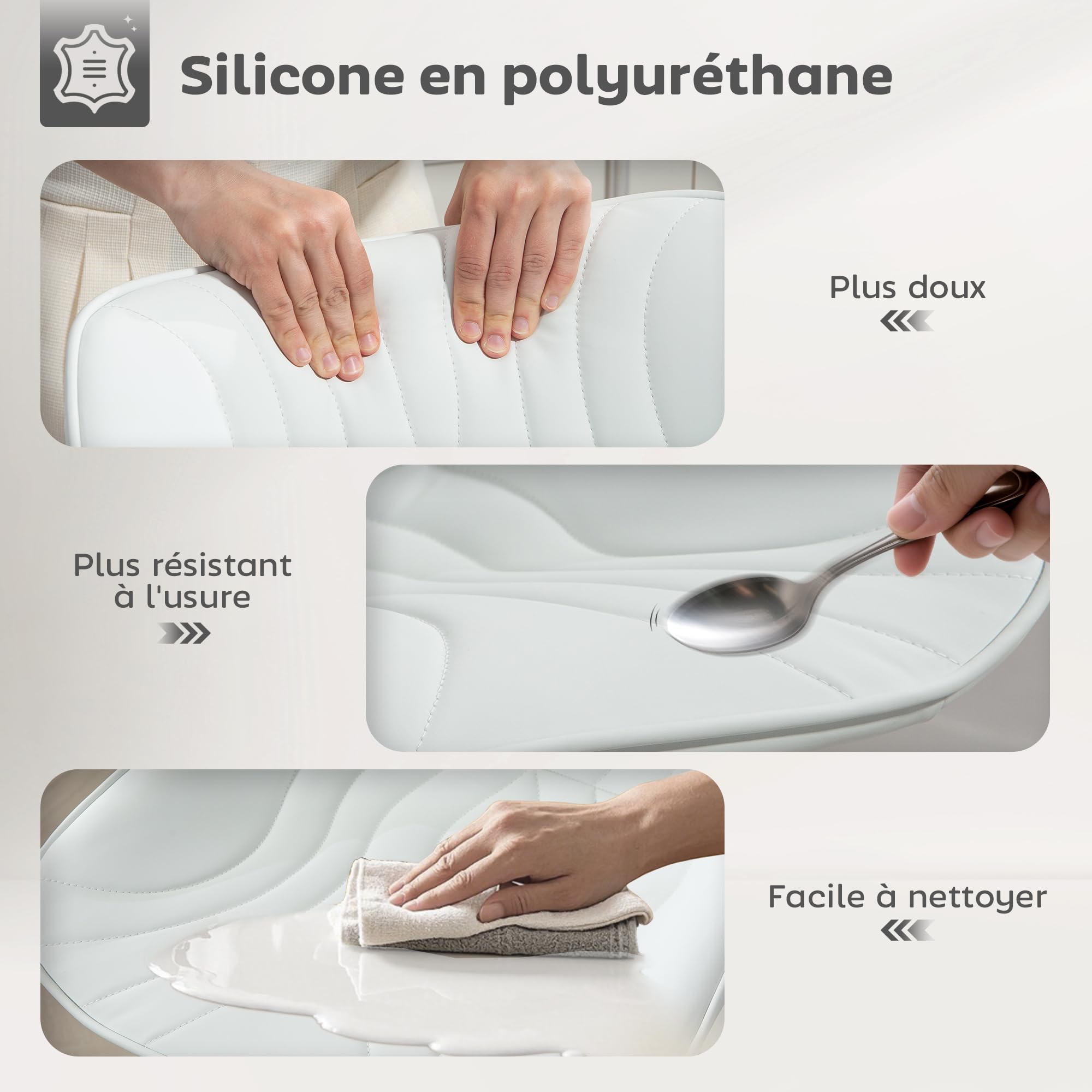 HOMCOM Lot de 2 Tabourets de Bar Hauteur Réglable 92-110cm Acier Blanc