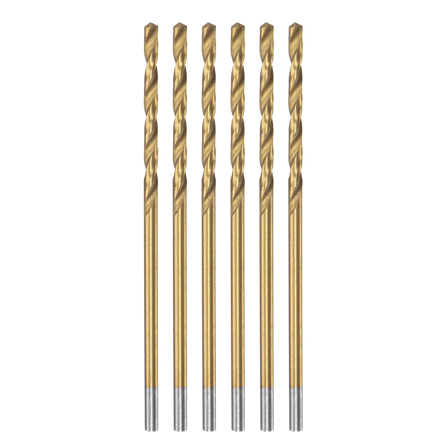 uxcell High Speed Steel Straight Shank Twist Drill Bit Fully Ground Titanium Coated 1.9mm Drill Diameter 46mm Total Length 21mm Drill Bit Length 6 Pcs