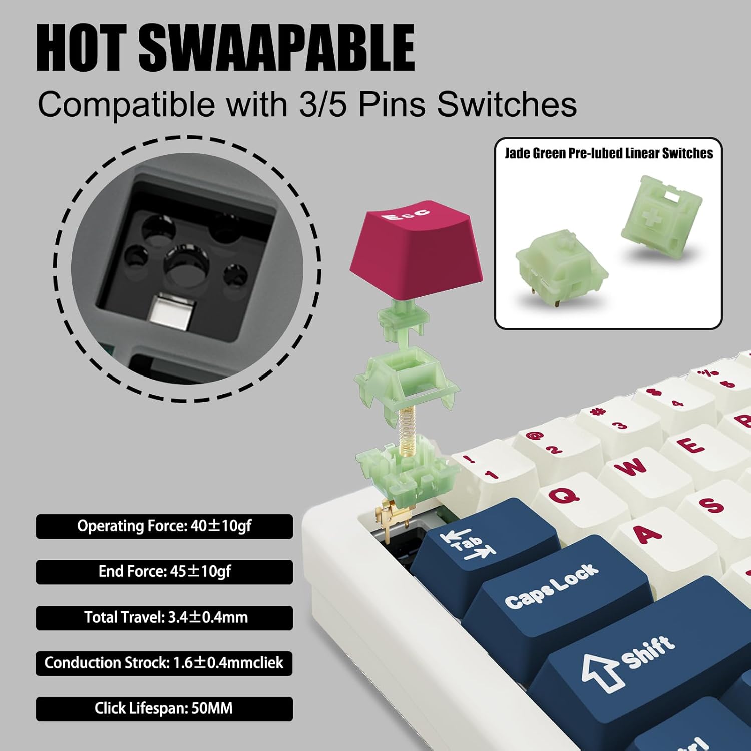 FKZ GMK67 Mechanical Keyboard,65% Mini Hot Swappable Custom Keyboard Gasket Tri-Mode Wireless BT5.0/2.4G/USB-C Wired RGB Gaming Keyboard with Knob Linear Switch&PBT Keycaps (White)