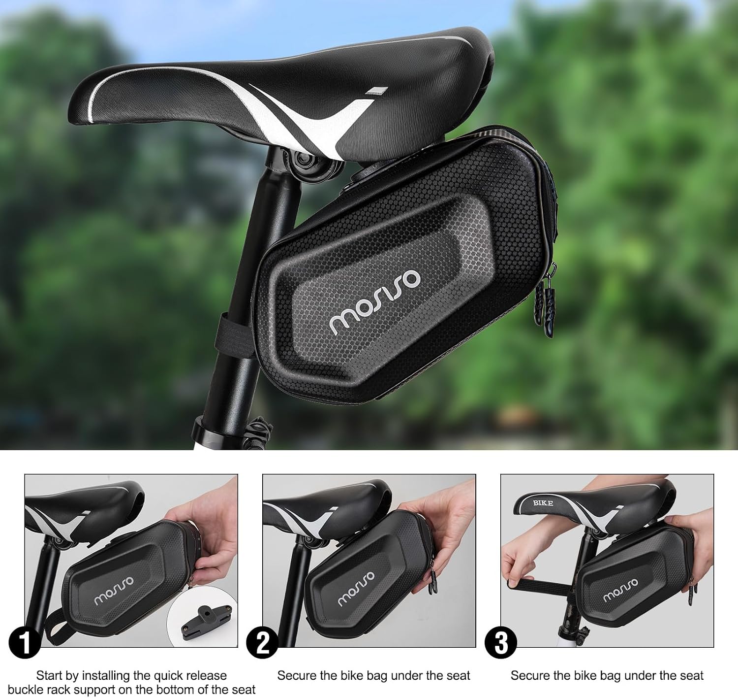MOSISO Bike Seat Bag, Waterproof Bike Saddle Bag Hard Shell Bicycle Under Seat Bag, 2L Quick Release Bicycle Storage Bag Cycling Accessories Pouch for Road Mountain Cycling, Black