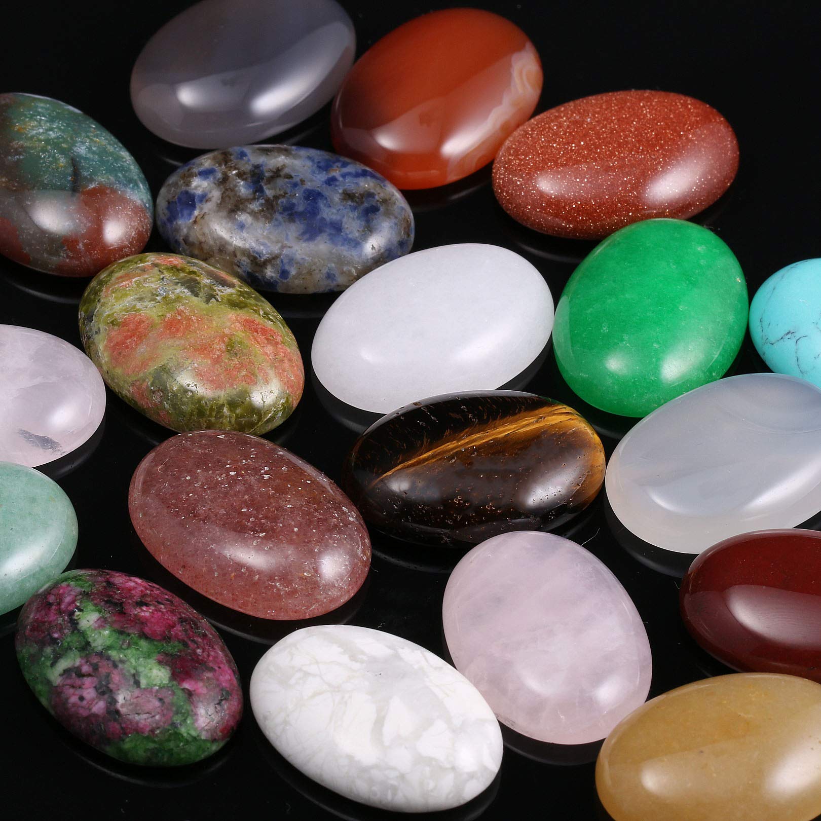 Zotoone Natural Stone Cabochon Beads, 20 Pieces Oval 18x25mm Crystal Quartz Random Color for Jewelry DIY