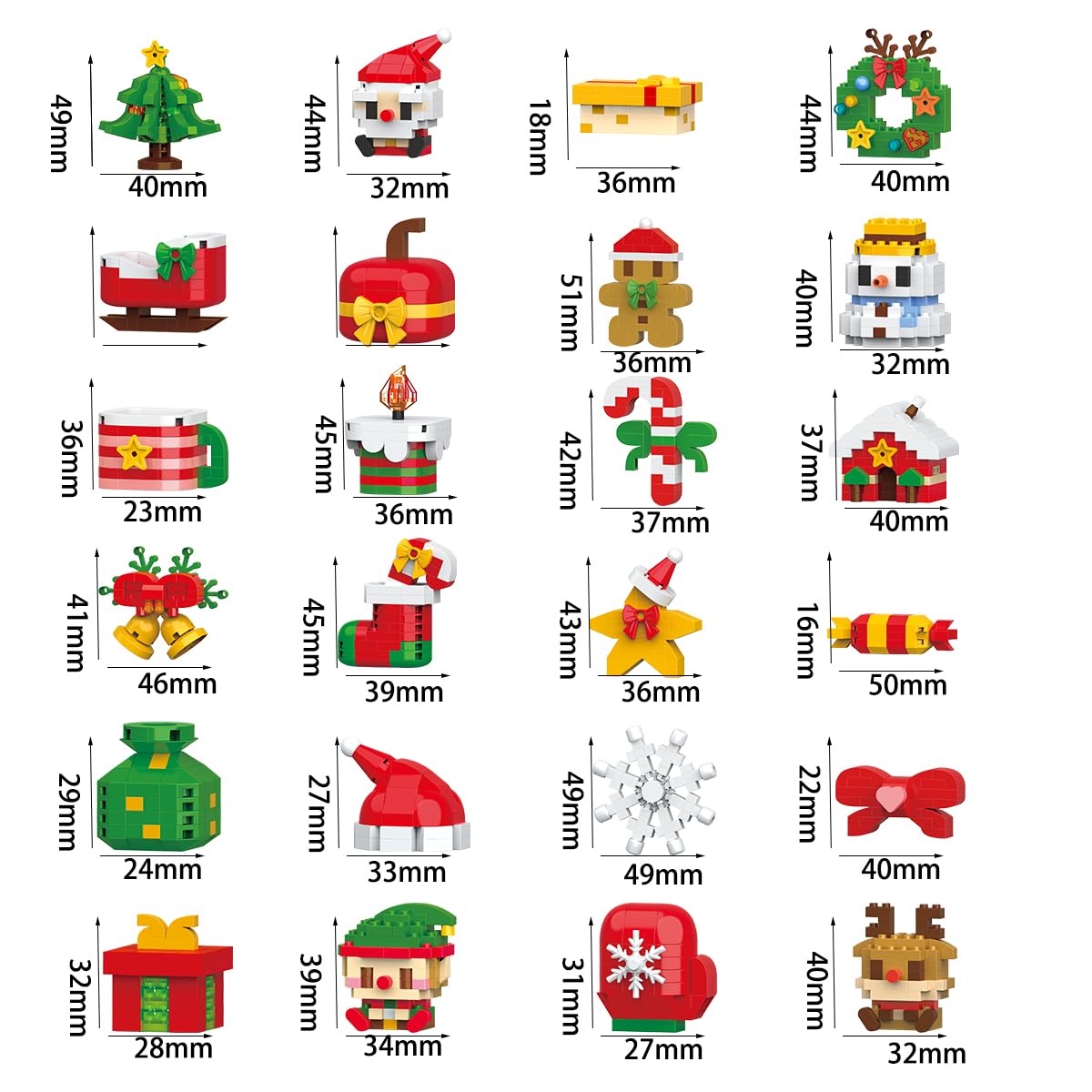 Calendario de Adviento de Navidad 2026, juegos de construcción compatibles con Lego Christmas 24 días, regalos de cuenta regresiva de 24 paquetes, kit de microbloques de construcción de modelos de