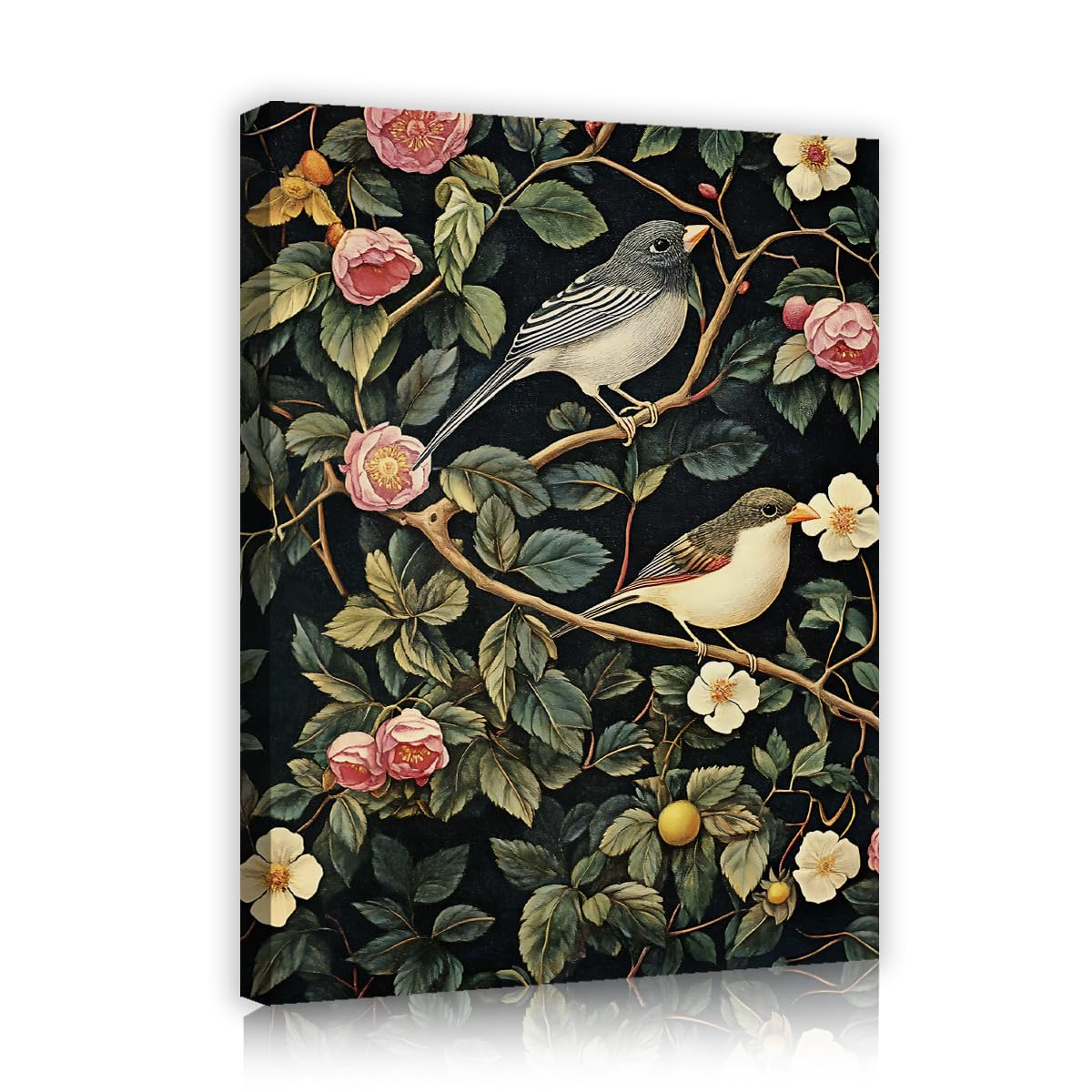 Cuadro Lienzo Aves y Flores Estampas Vintage Decoración Mural 50x65cm