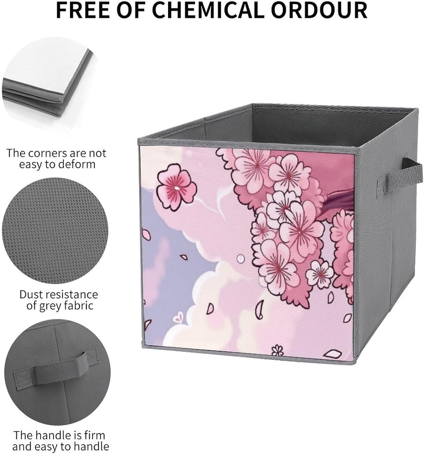 Cherry Blossom Floral 10.6 Inch Cube Storage Bin Foldable Fabric Storages Cubes Organizer with Handles for Shelves Closet Bedroom Clothes 6PCS