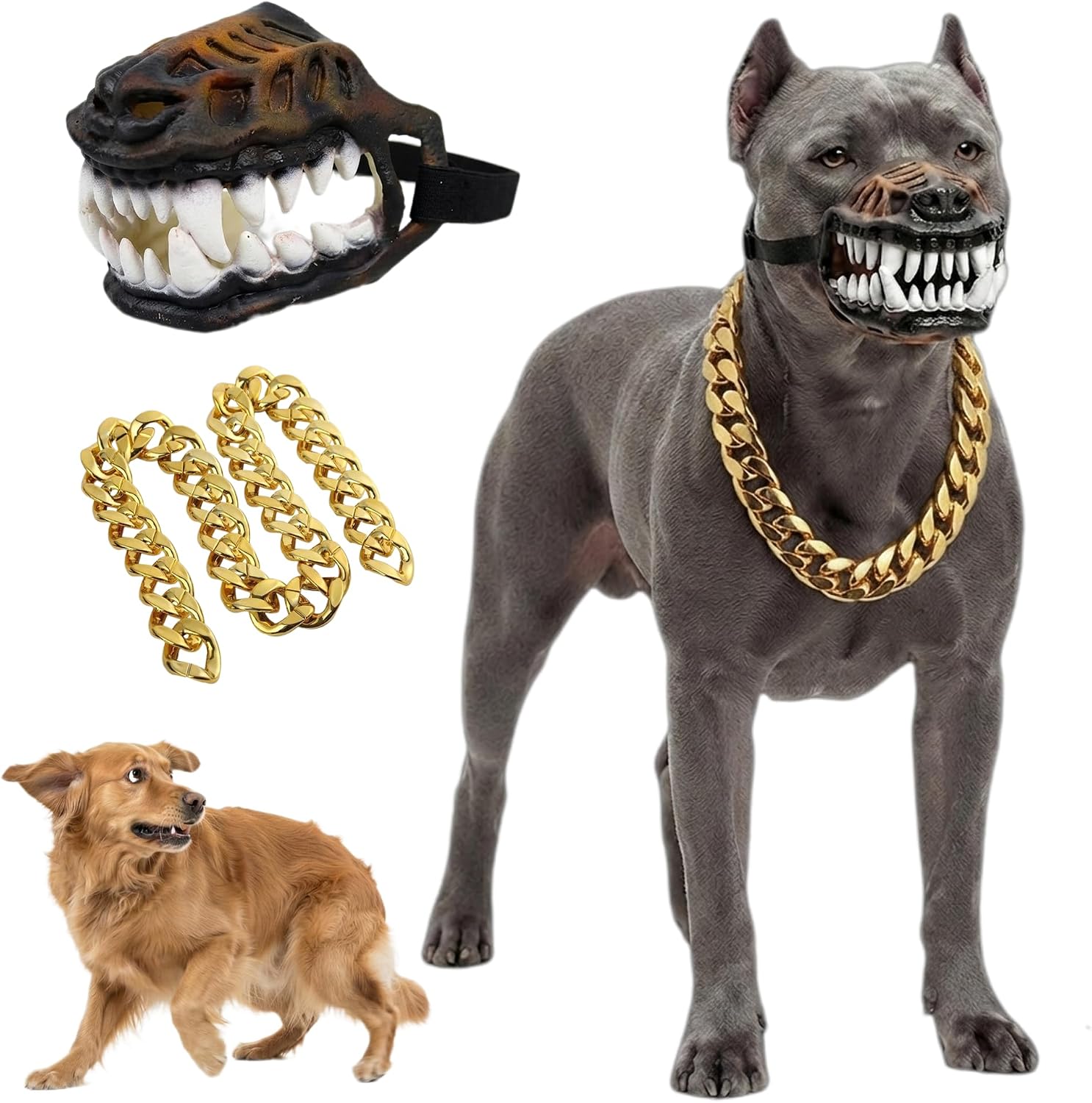 Hell Hound Monster Muzzle, Natural Latex Dog Halloween Costumes for Small/Medium/Large Dogs, Halloween Dog Costume Muzzle with Scary Beast Teeth Funny Terror Face Mask & Adjustable Straps,A-L