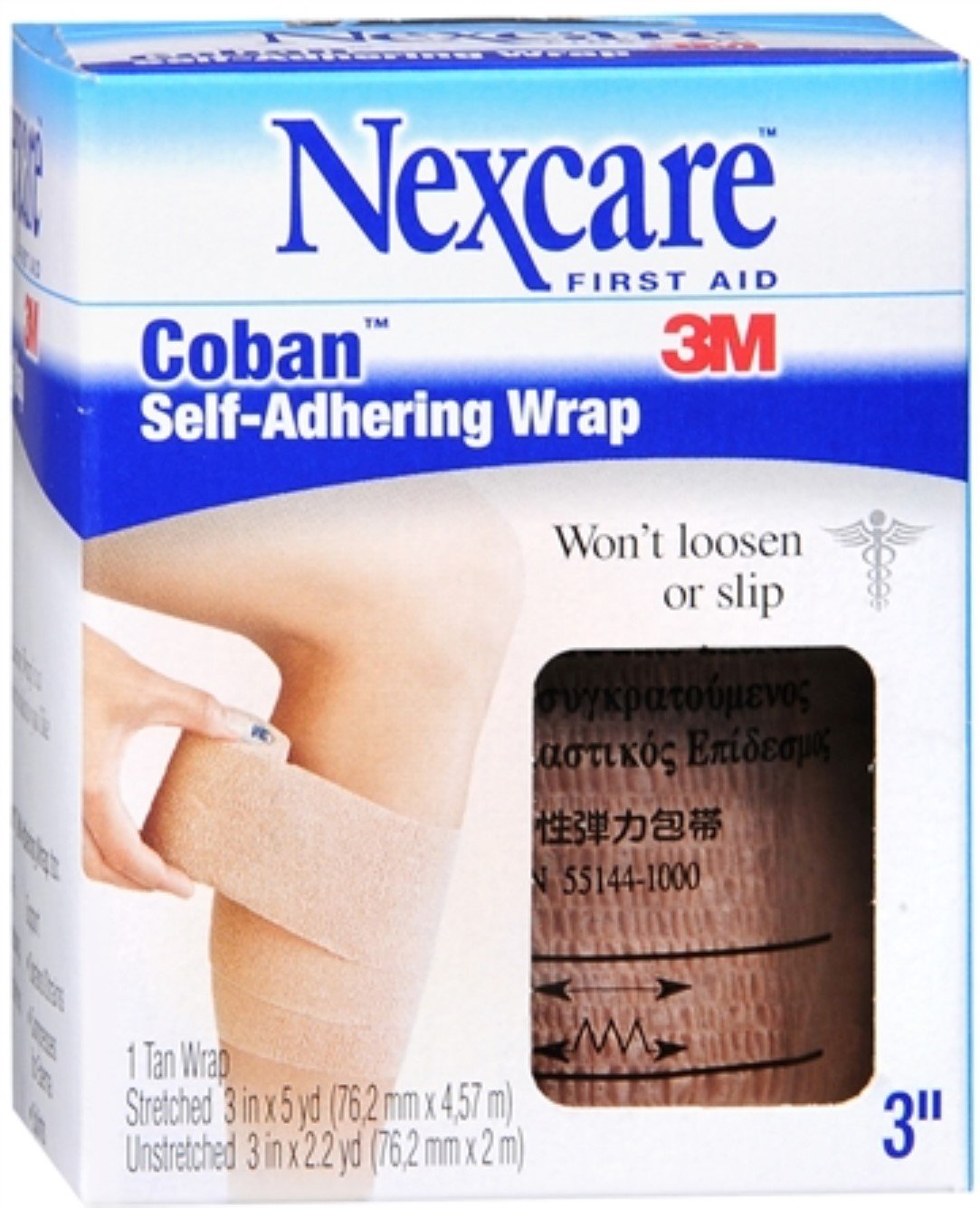 NexcareCoban Self-Adhering Wrap 3 Inches X 5 Yards, 1 ea (Pack of 12)