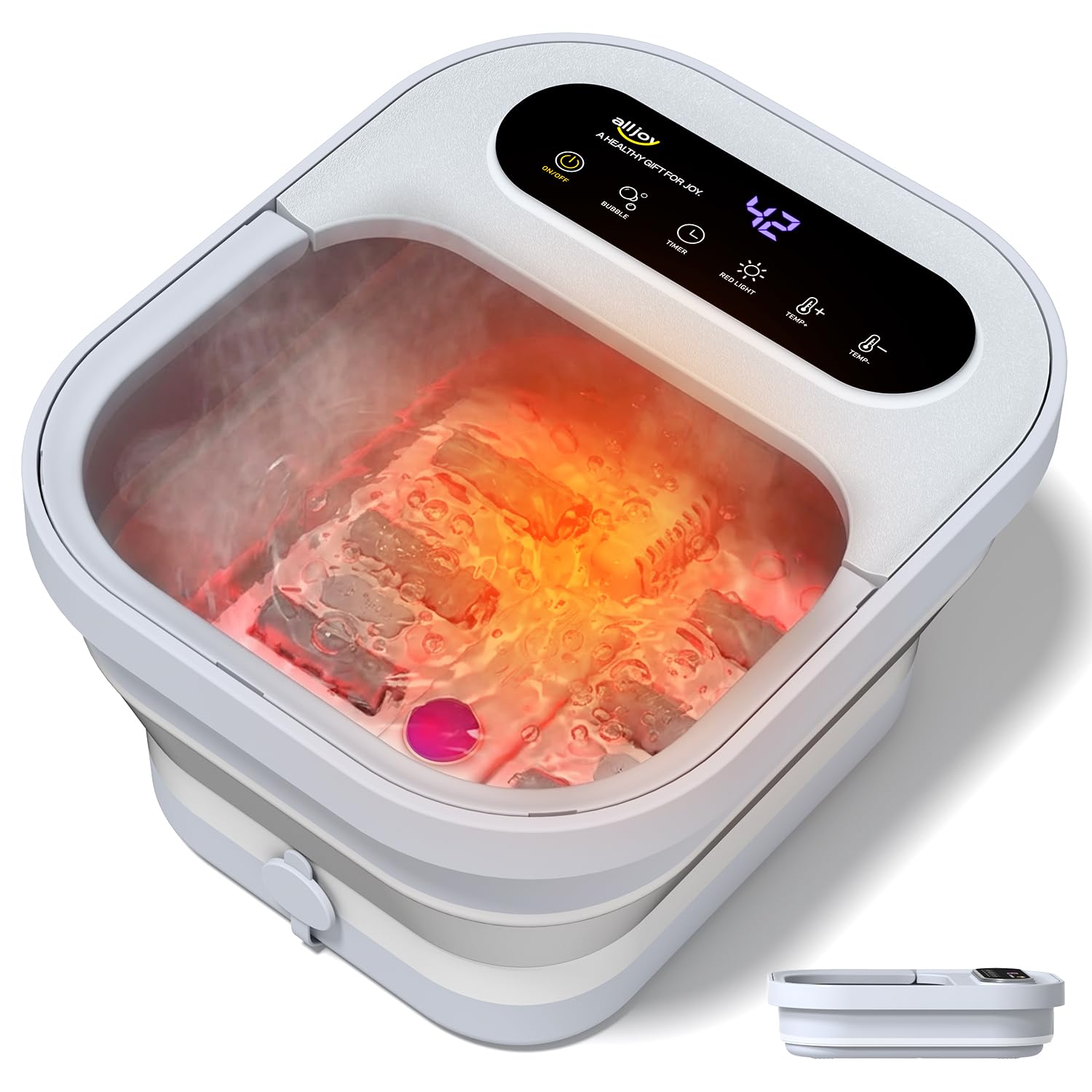 ALLJOY Bain de Pieds Massant Chauffant Pliable, Spa pour Pied avec Bulles, 24 Niveaux de Chauffage (35-48°C), Rouleaux, Infrarouge et Pierre Ponce, Thalasso Pieds pour Soulagement et Détente