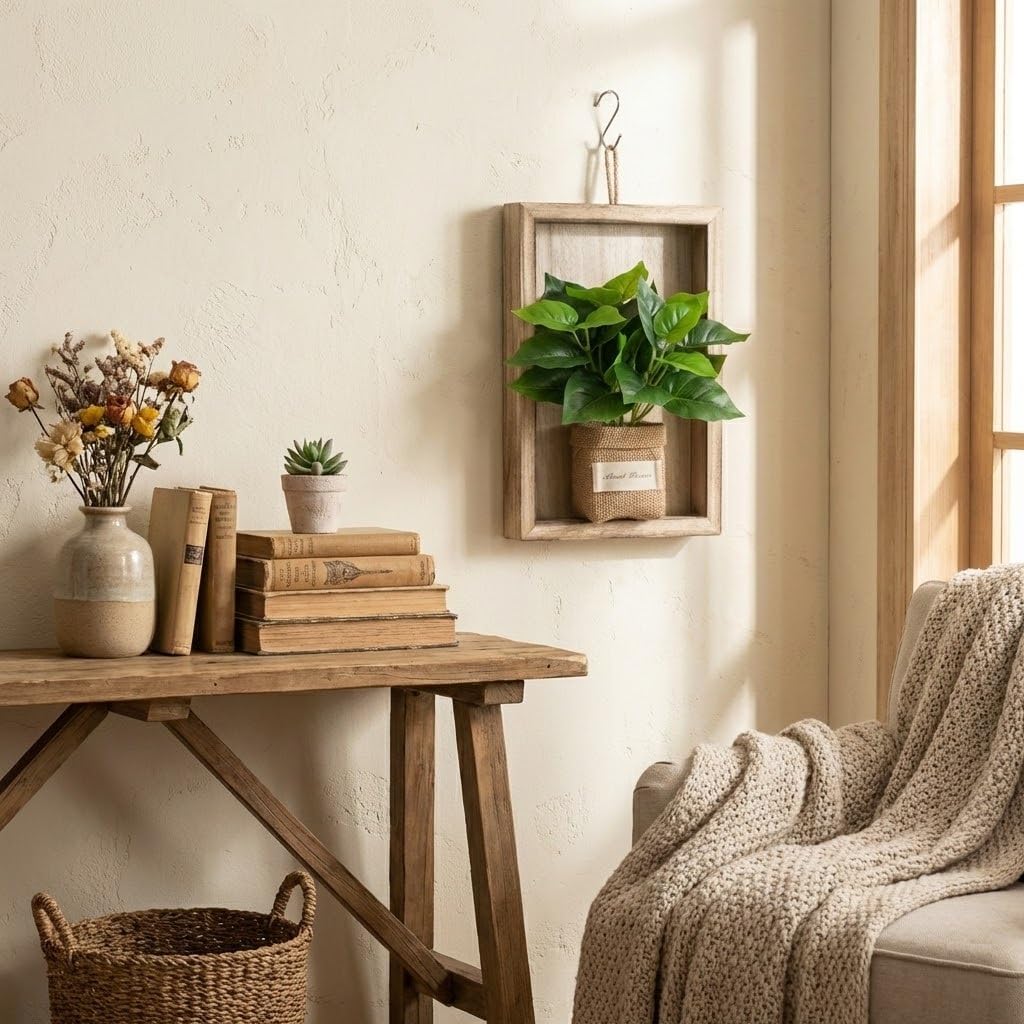 Rustic Wood Wall Planter - Hanging Wooden Frame with Burlap Sack - Farmhouse Wall Decor for Succulents, Air Plants & Herbs - Indoor Vertical Garden for Living Room, Kitchen & Bedroom