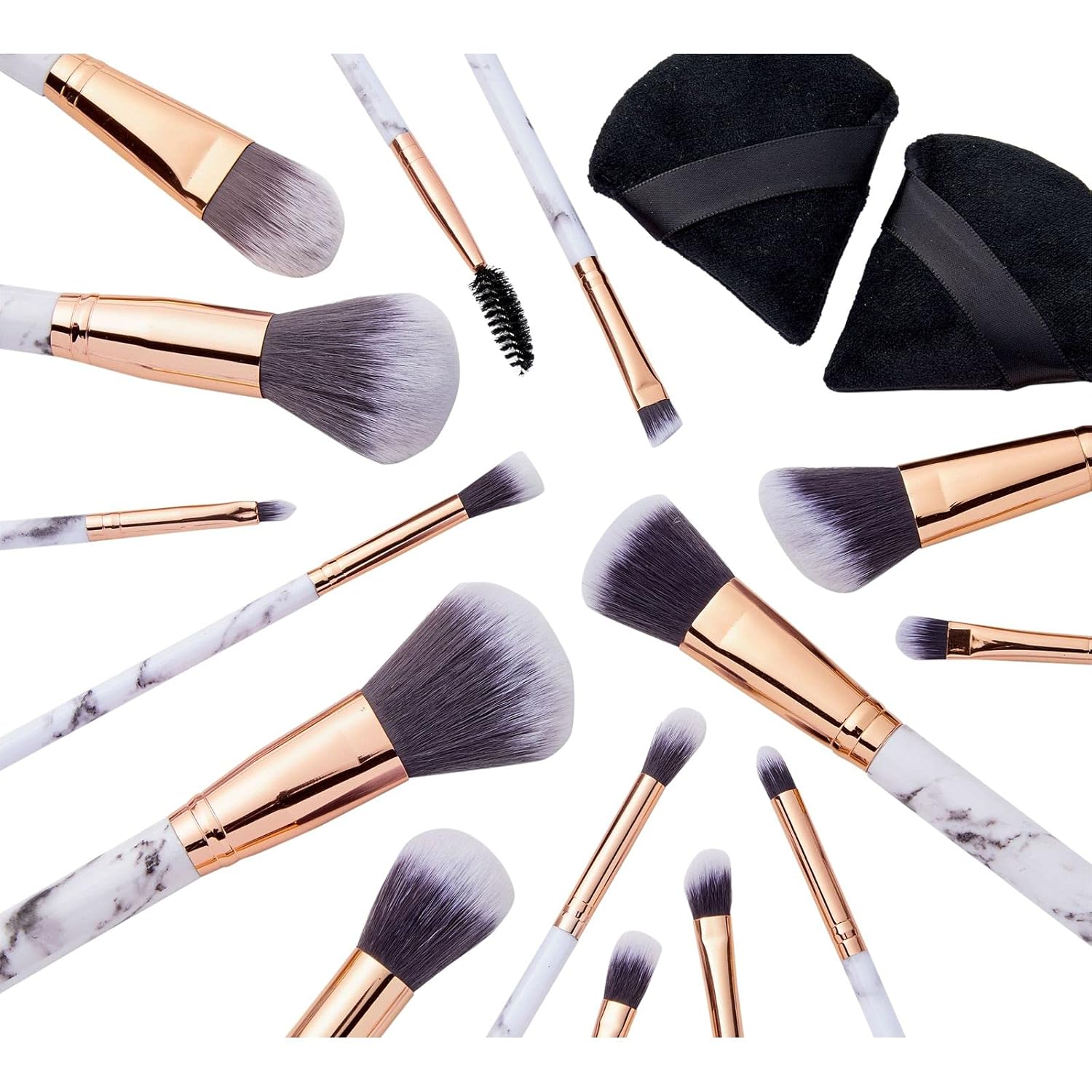Marble Makeup Brushes Set with Travel Case and Powder Puff (18 Piece Set) : Beauty & Personal Care