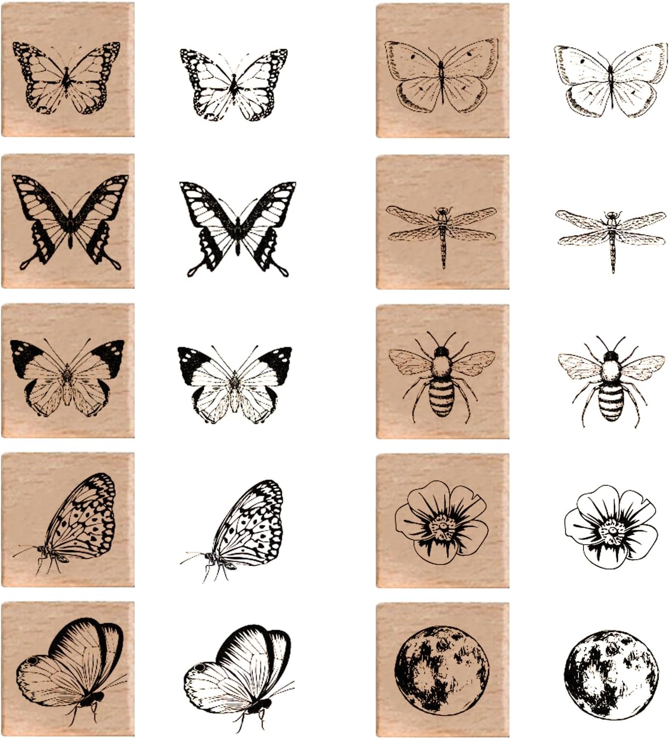 10 PCS Wooden Rubber Stamp Set, Lifany Retro Rubber Stamps，Botanical Decorative Wood Stamps for Scrapbook, Card Making, DIY, Painting, Hand Book(Individual Package)