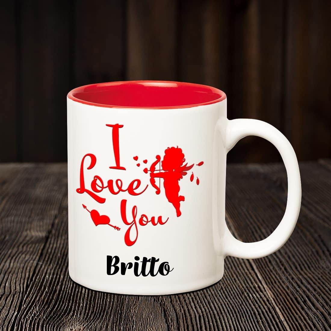 Chanakya Ceramic I Love You Britto Romantic Inner Red Coffee Name Mug, Multicolor, 350 Ml