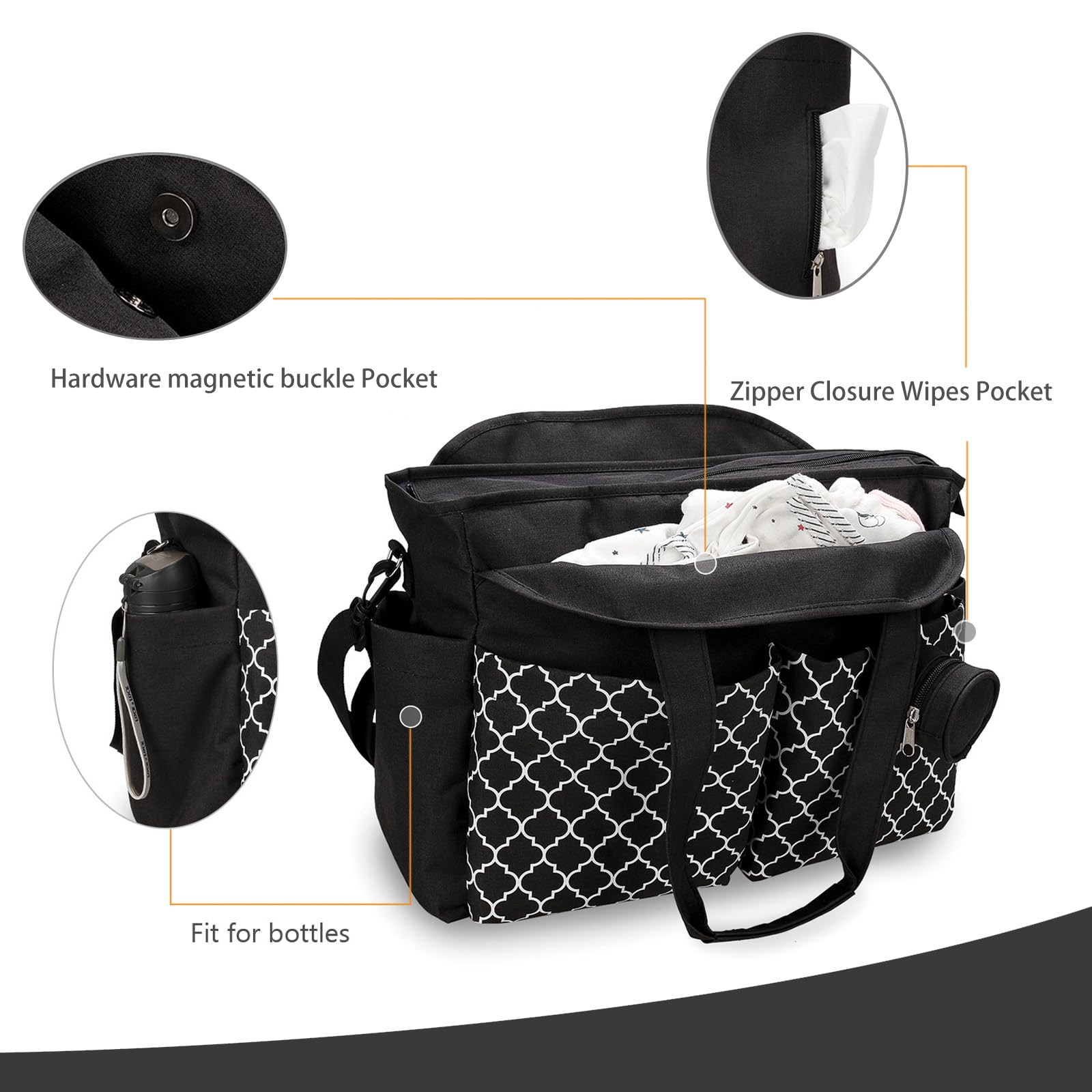Borsa Fasciatoio 13 tasche Grande Spazio Tracolla Regolabile Viaggi Shopping Multifunzionale Nero