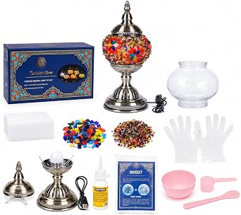 Turkish Mosaic Lamp Kit for Adults, DIY Red Boho Table Lamp