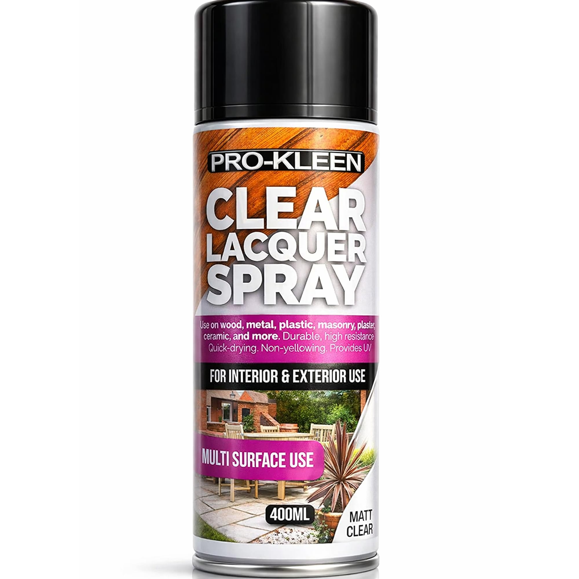 Pro-Kleen Clear Lacquer Spray - Protects And Seals - For Metal, Wood, Plastics & Ceramics - Fast Drying Formula For Interior And Exterior Surfaces - Durable & Flexible - (Matt, 1 X 400Ml)