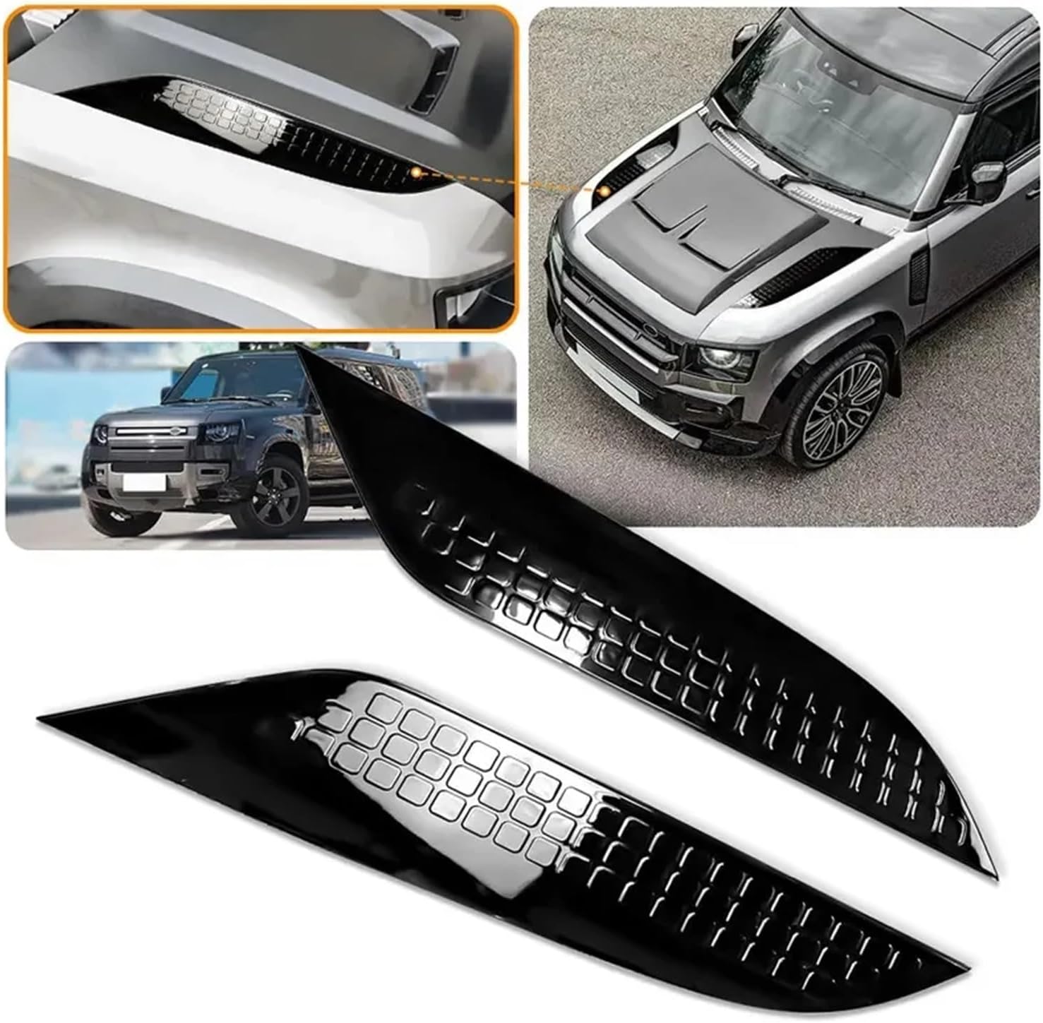 2026 Style Front Hood Bonnet Side Trim Cover ABS Air Flow Intake Scoop Vent Snow Cover Compatible With Land Rover Defender 2020-2026