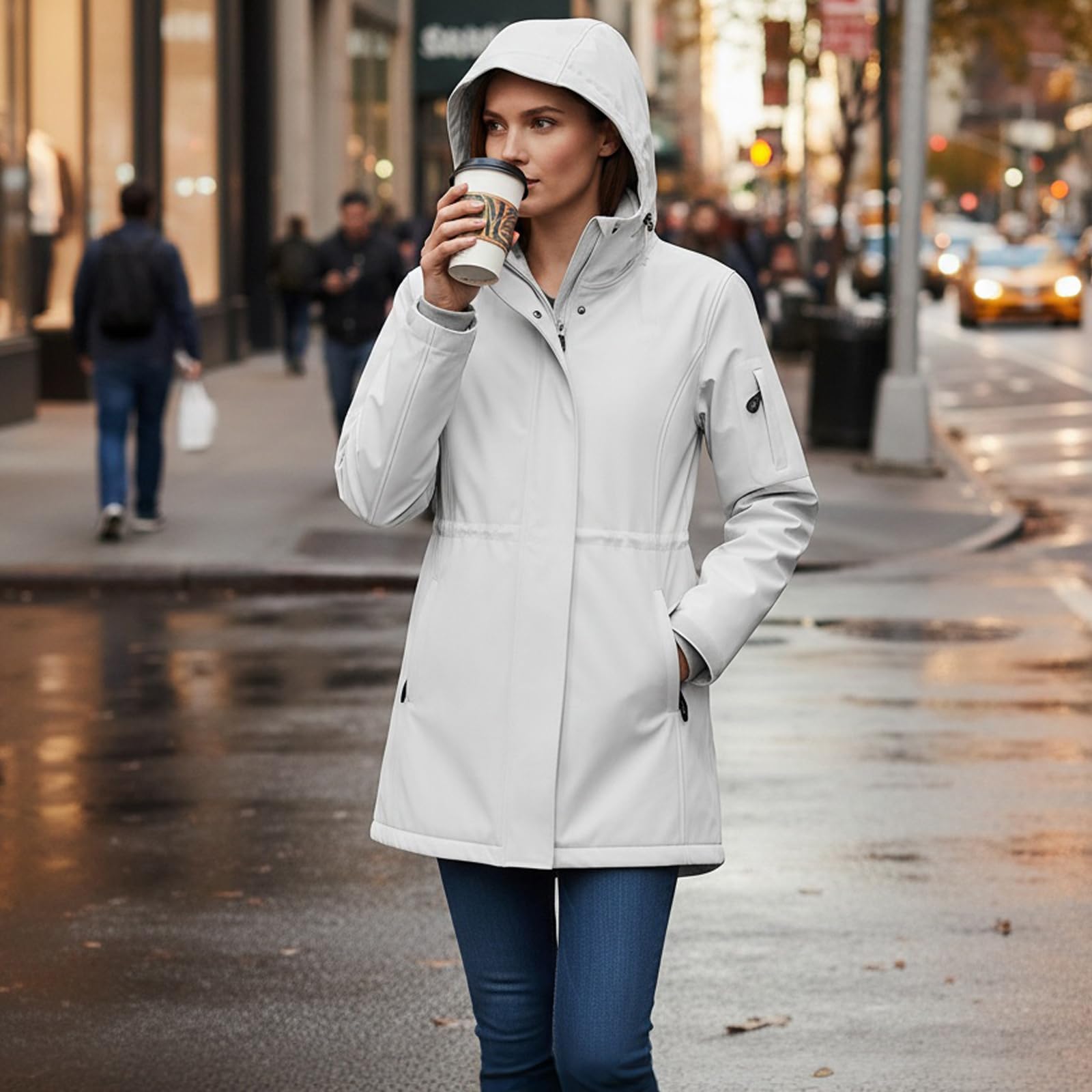 Chiguo Chaquetas impermeables ligeras de invierno para mujer Abrigos cálidos con forro polar y capucha Softshell