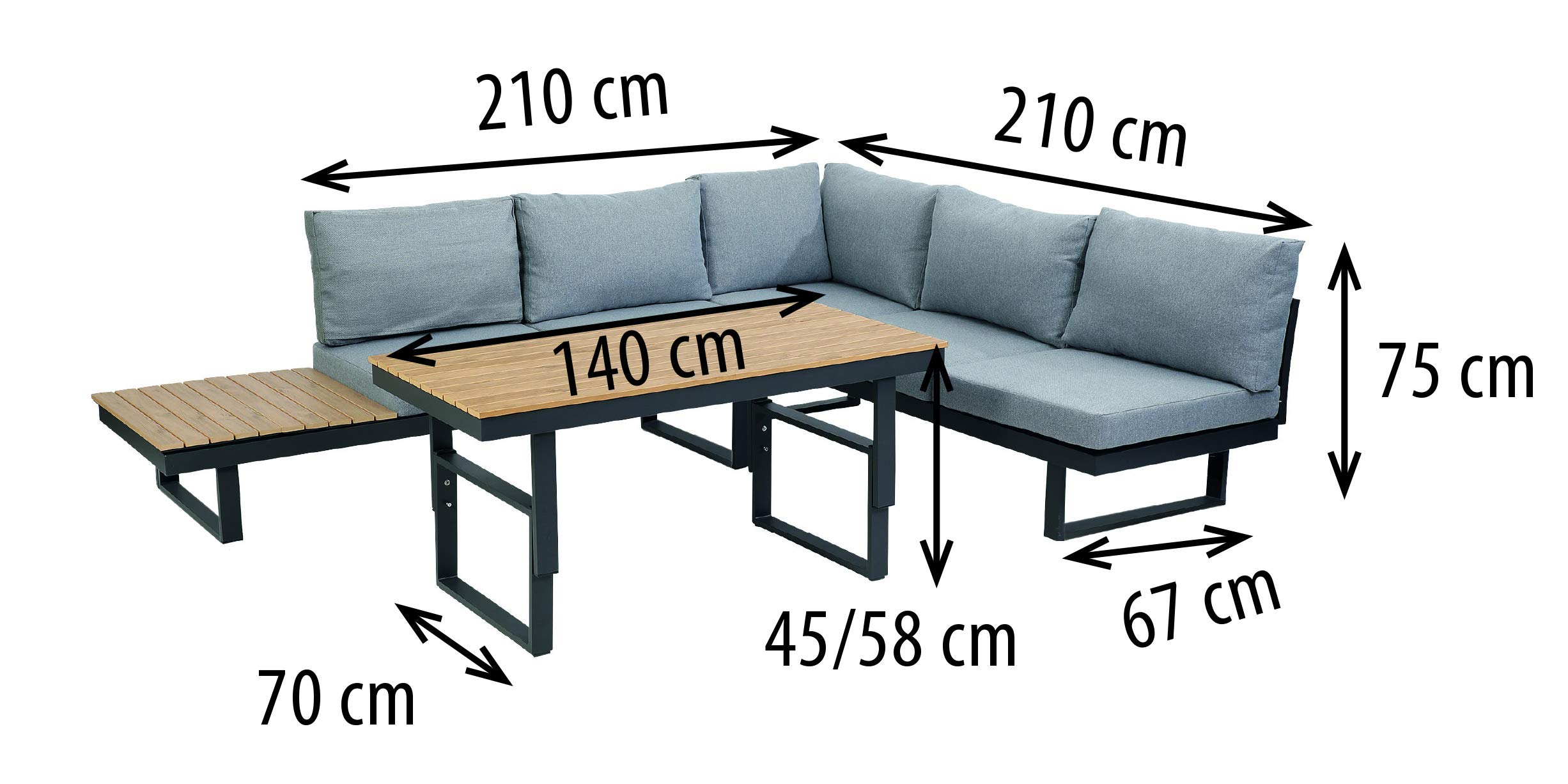 greemotion Salon de Jardin Modulable San José, Mobilier de Jardin en Aluminium 5 Places, Canapé d’Angle Extérieur et Table, Coussins Inclus, Anthracite